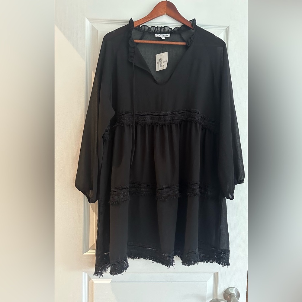 Black Sheer Beach Coverup with Lace Details